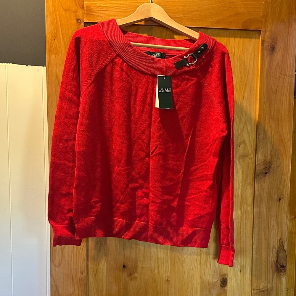 Lauren Ralph Lauren Vibrant Red Sweater with Buckle Accent